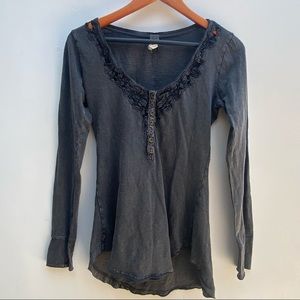 We The Free Black embroidered neck long Sleeve Top